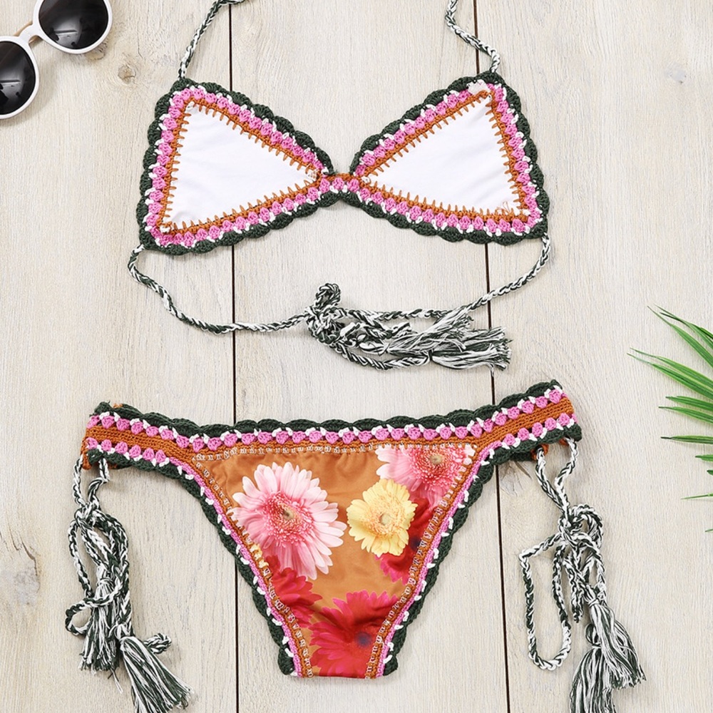 Hippie Hooray Boho Gypsy Floral Crochet Bikini - Picture 3 of 6